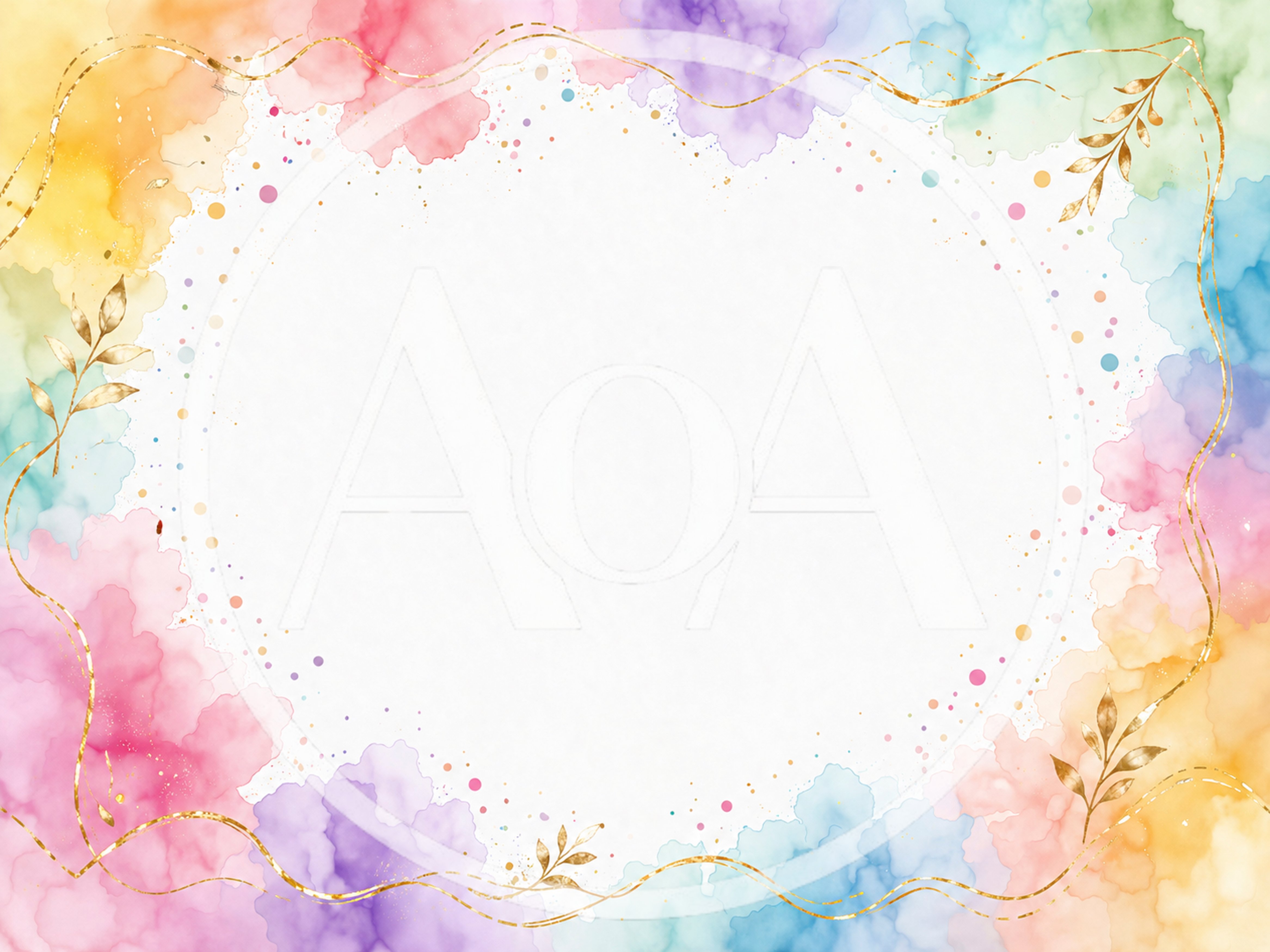 Watercolor Rainbow Background With Gold Leaf Frame