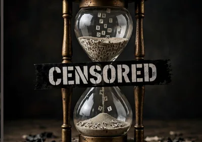 Hourglass With Censored Sign And Falling Letter Tiles