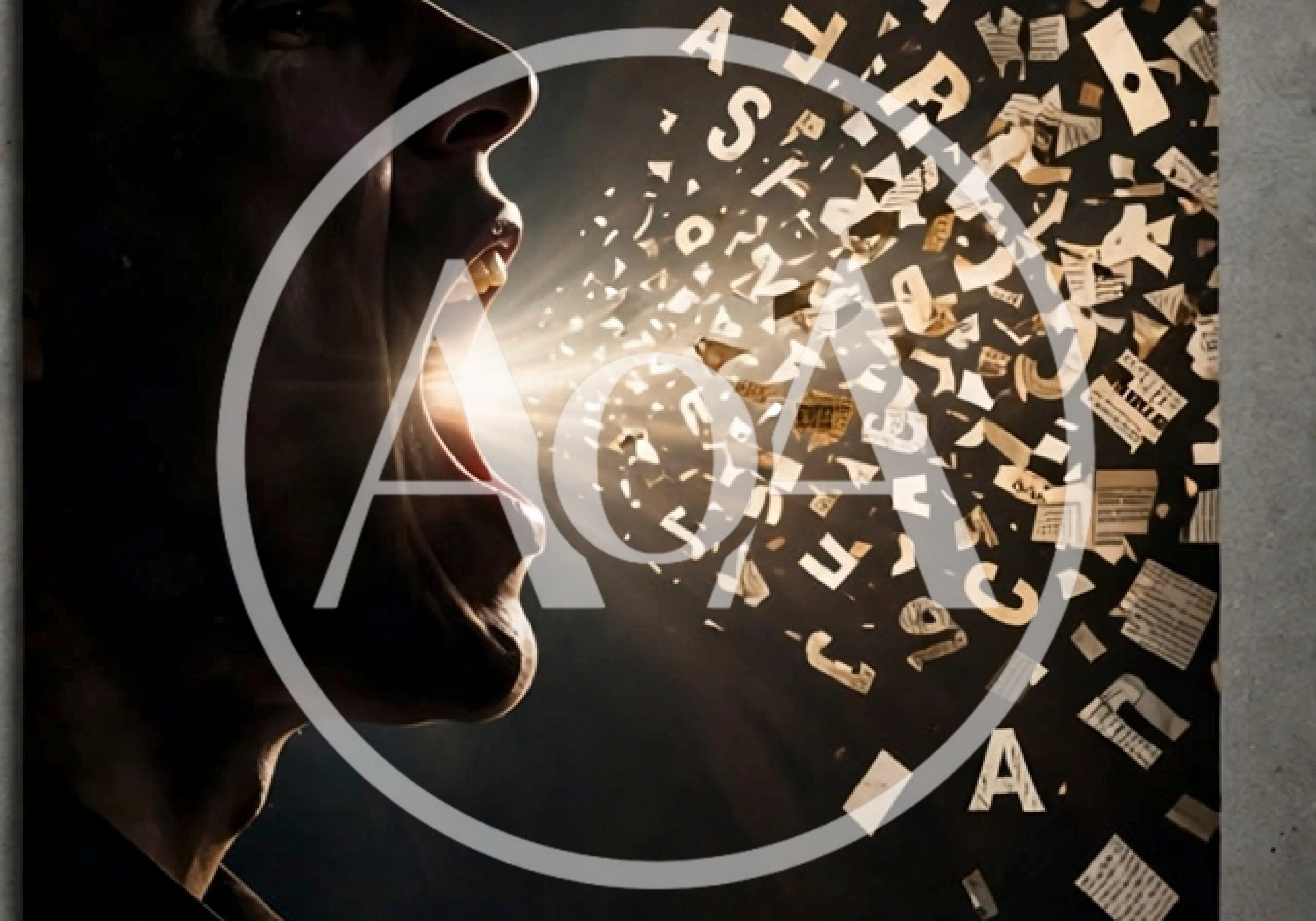 Man Shouting With Letters And Paper Fragments
