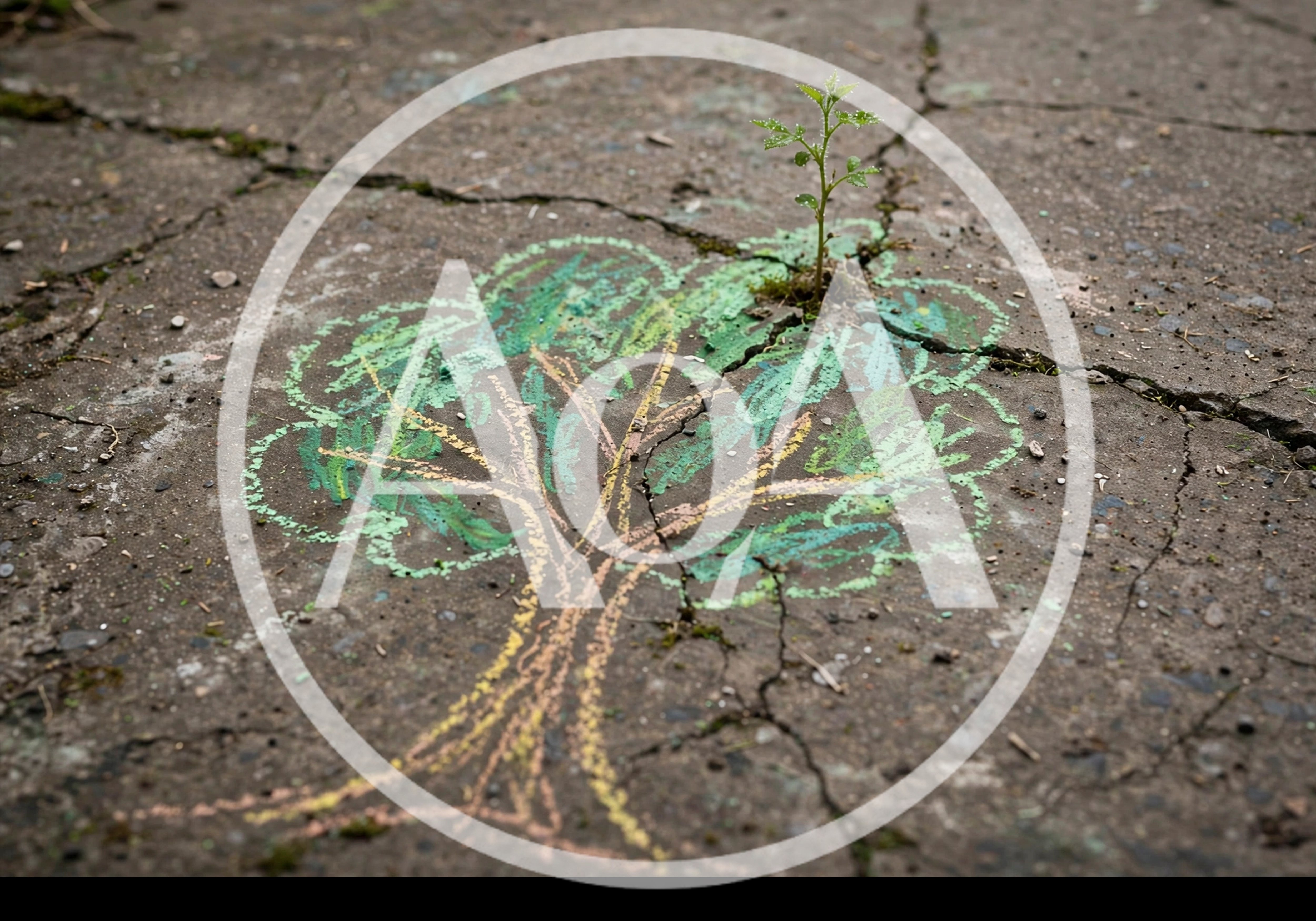 Small Green Plant Growing Through Cracked Concrete Pavement