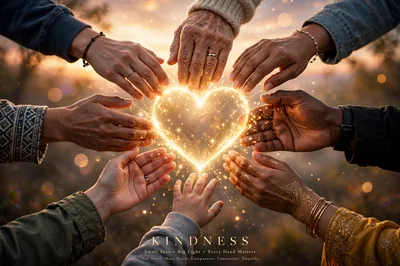 Diverse Hands Surrounding A Glowing Golden Heart