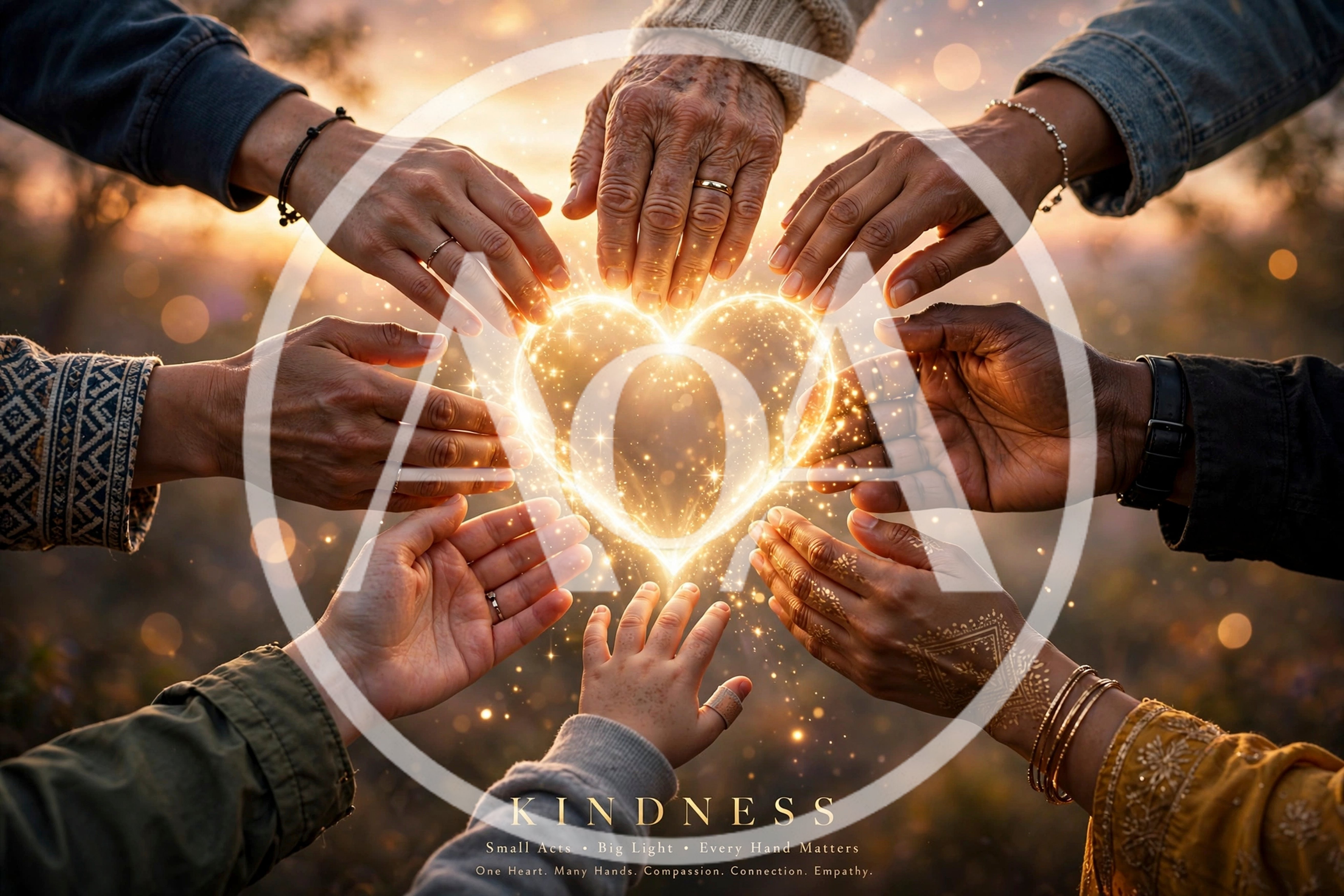 Diverse Hands Surrounding A Glowing Golden Heart
