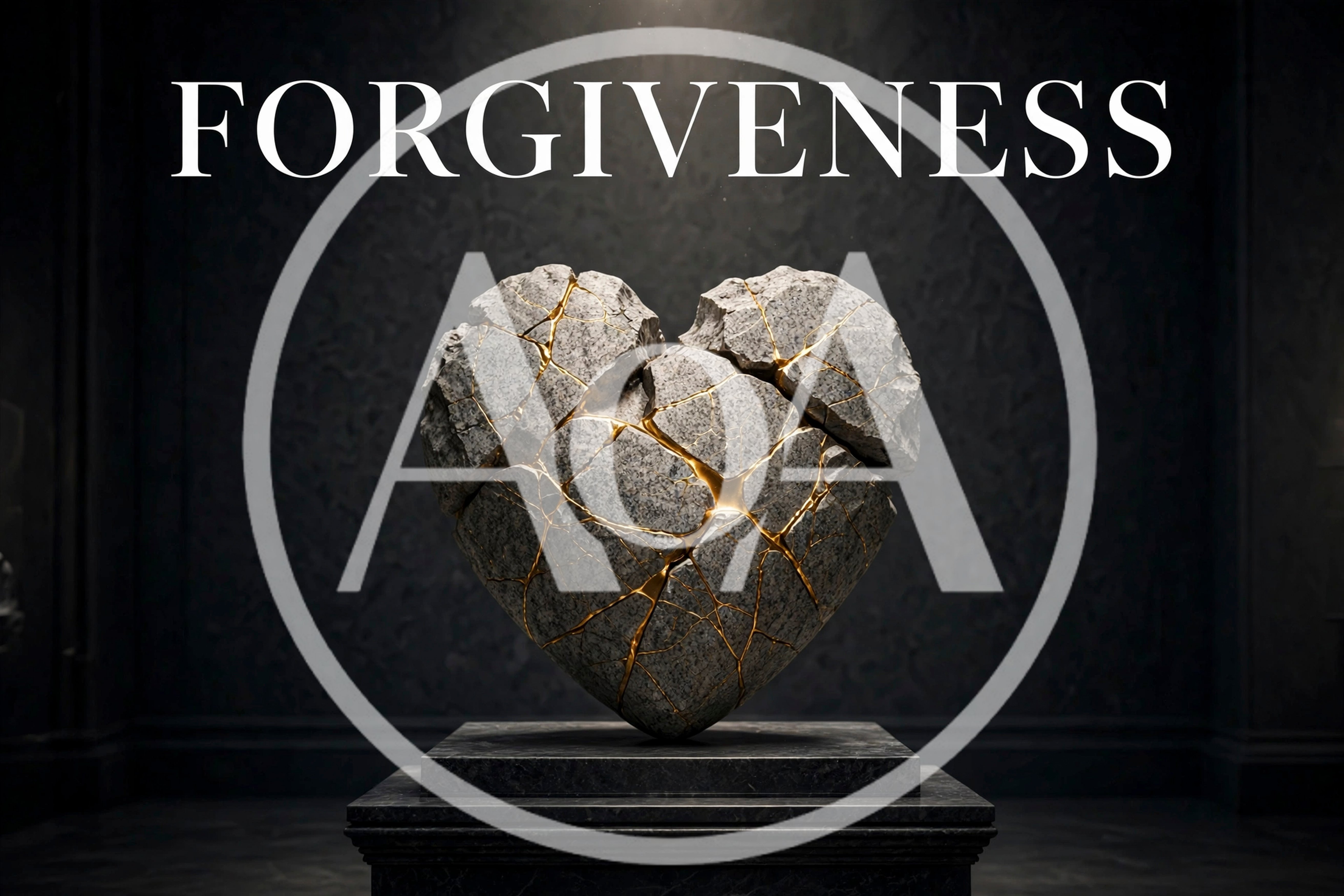 Stone Heart Sculpture With Gold Kintsugi Cracks