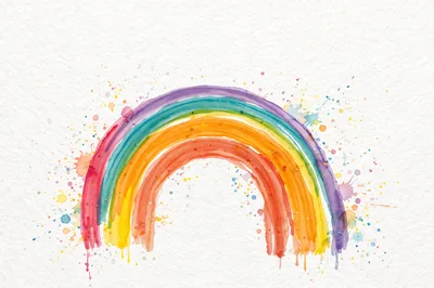 Watercolor Rainbow Illustration With Paint Splatters