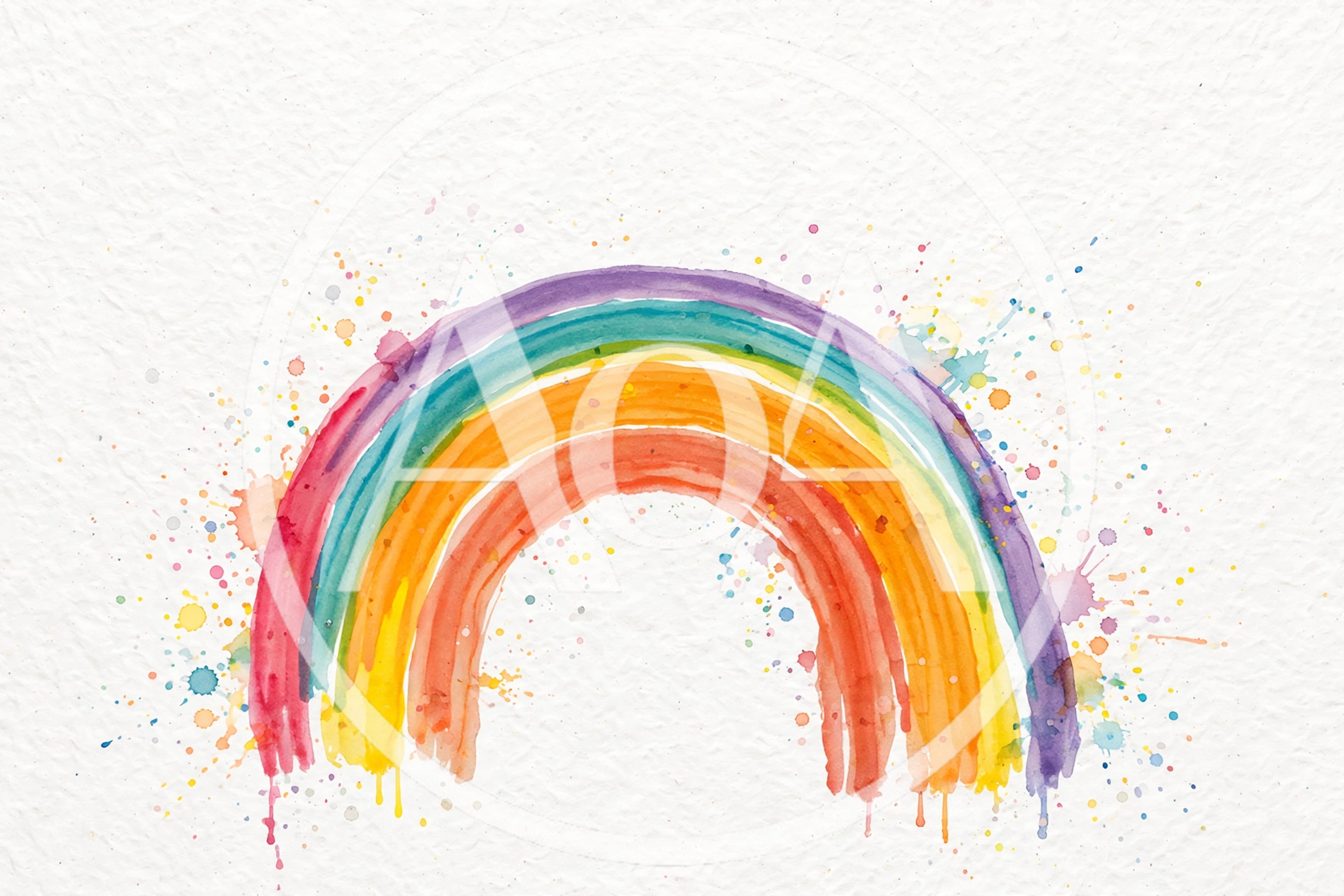 Watercolor Rainbow Illustration With Paint Splatters