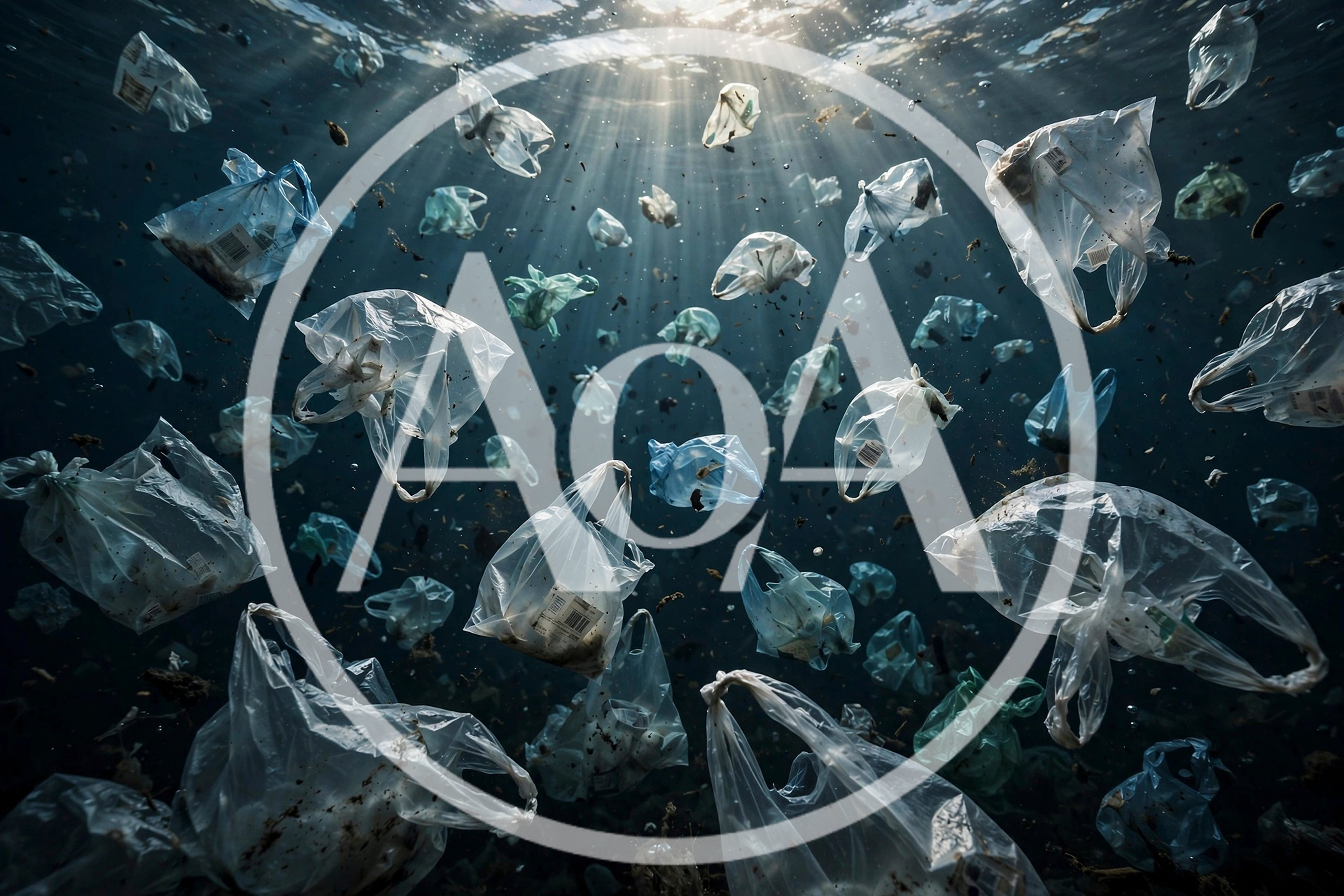 Plastic Bags Floating Underwater in Polluted Ocean