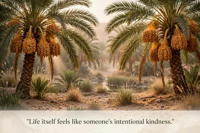Date Palm Oasis With Golden Sunlight