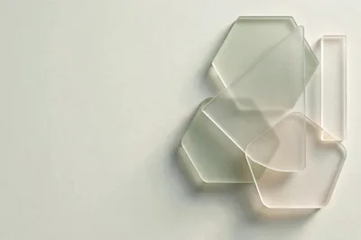 Abstract Frosted Glass Geometric Shapes On White Background