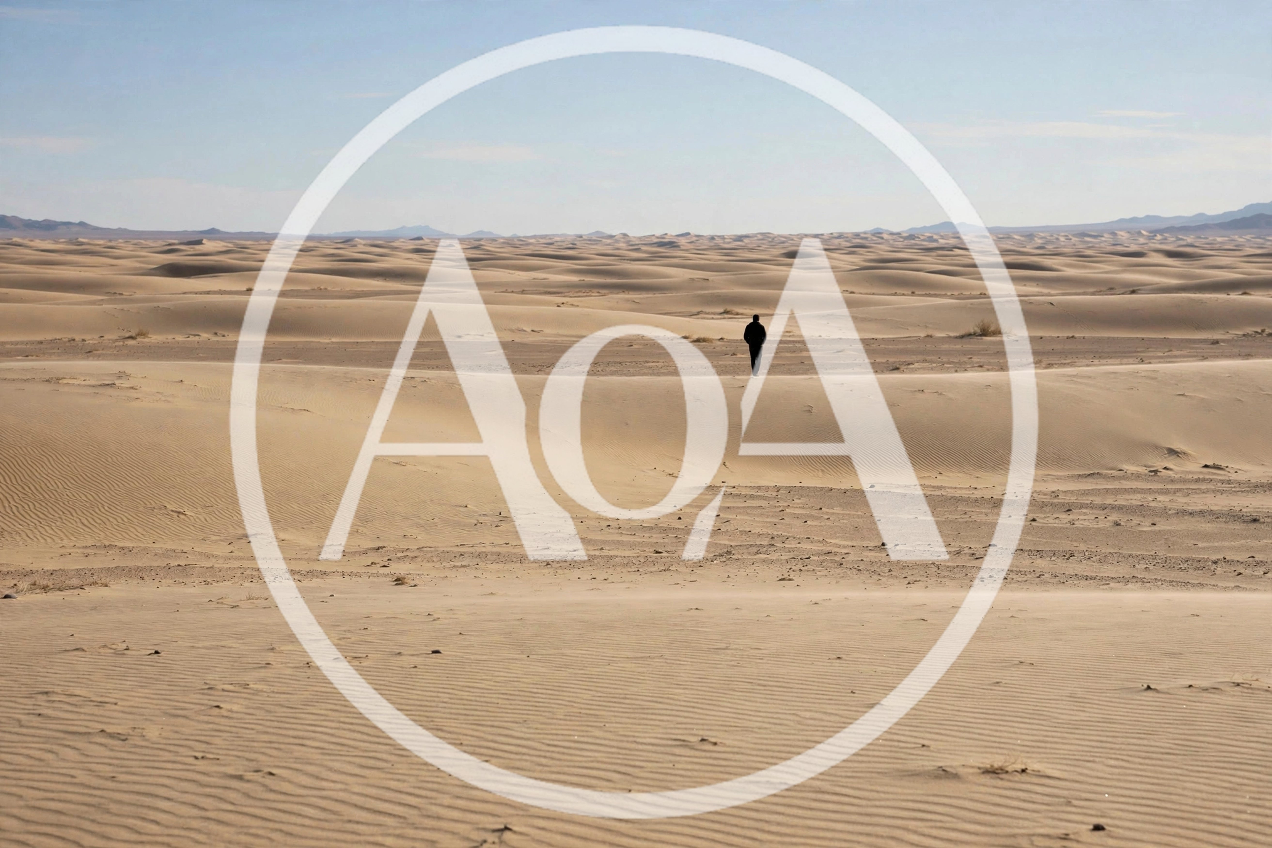 Lone Person Walking Across Vast Desert Landscape