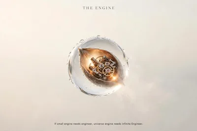 Conceptual Clockwork Mechanism Inside A Floating Water Drop