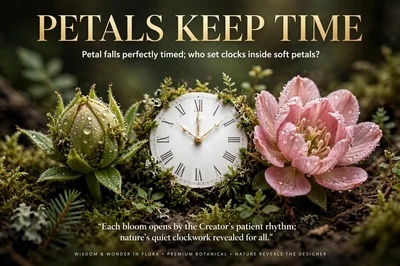 Clock Face Nestled Between Flower Bud and Bloom