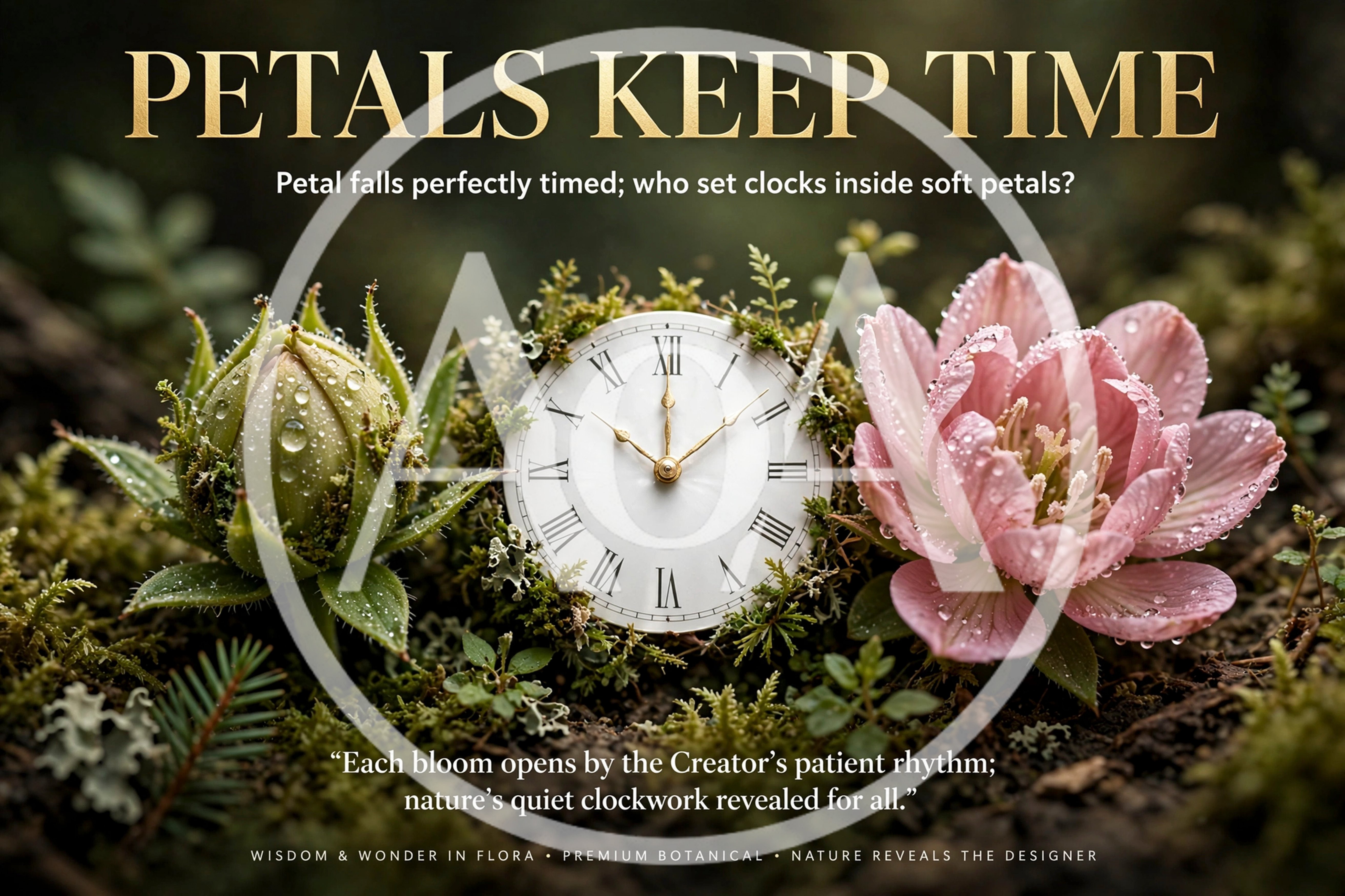 Clock Face Nestled Between Flower Bud and Bloom