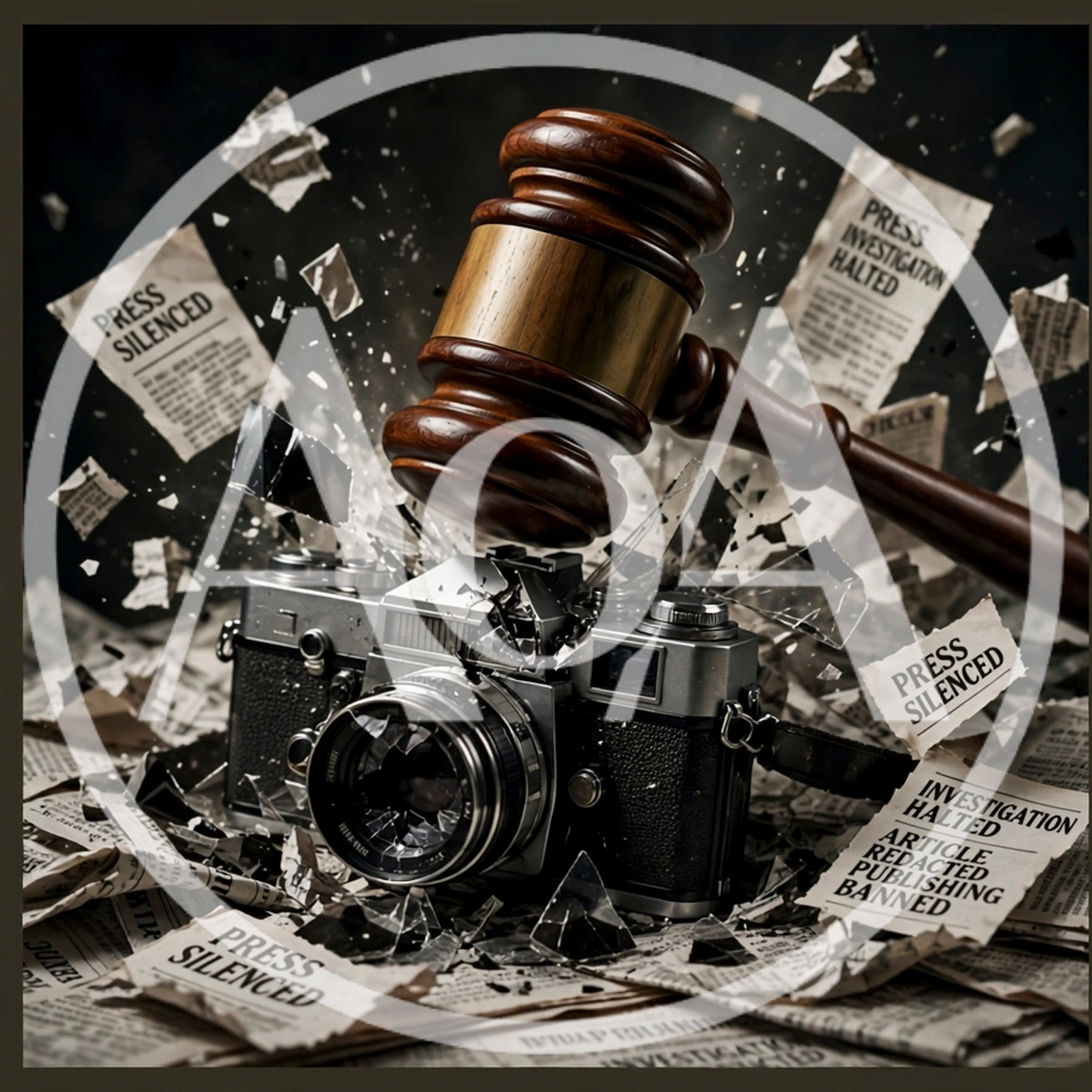 Gavel Smashing Camera Representing Censorship Of The Press