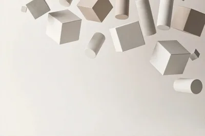 Floating Geometric Shapes In Minimalist Studio Setting