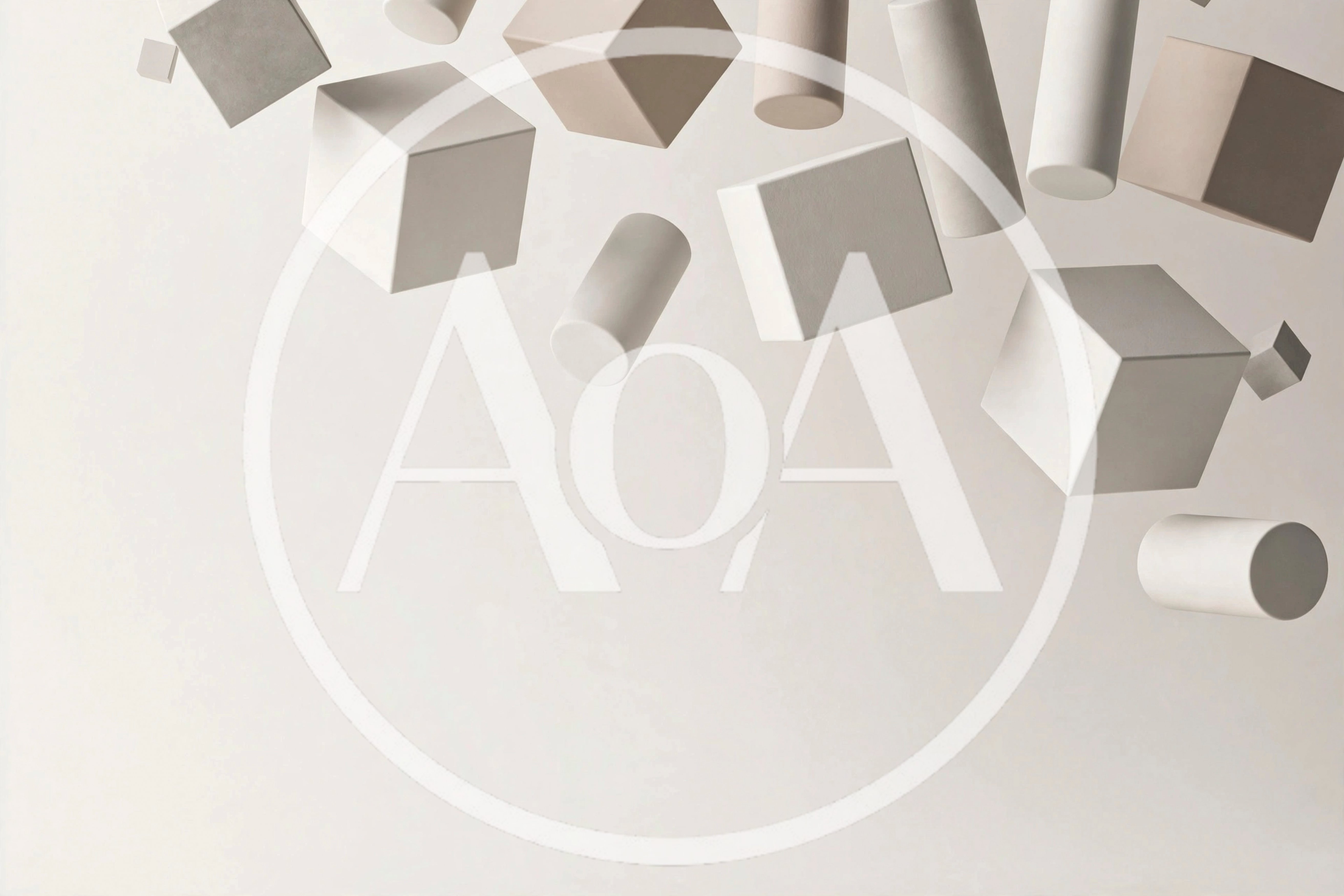 Floating Geometric Shapes In Minimalist Studio Setting