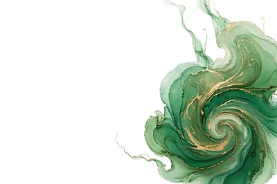 Abstract Green And Gold Alcohol Ink Swirl Background