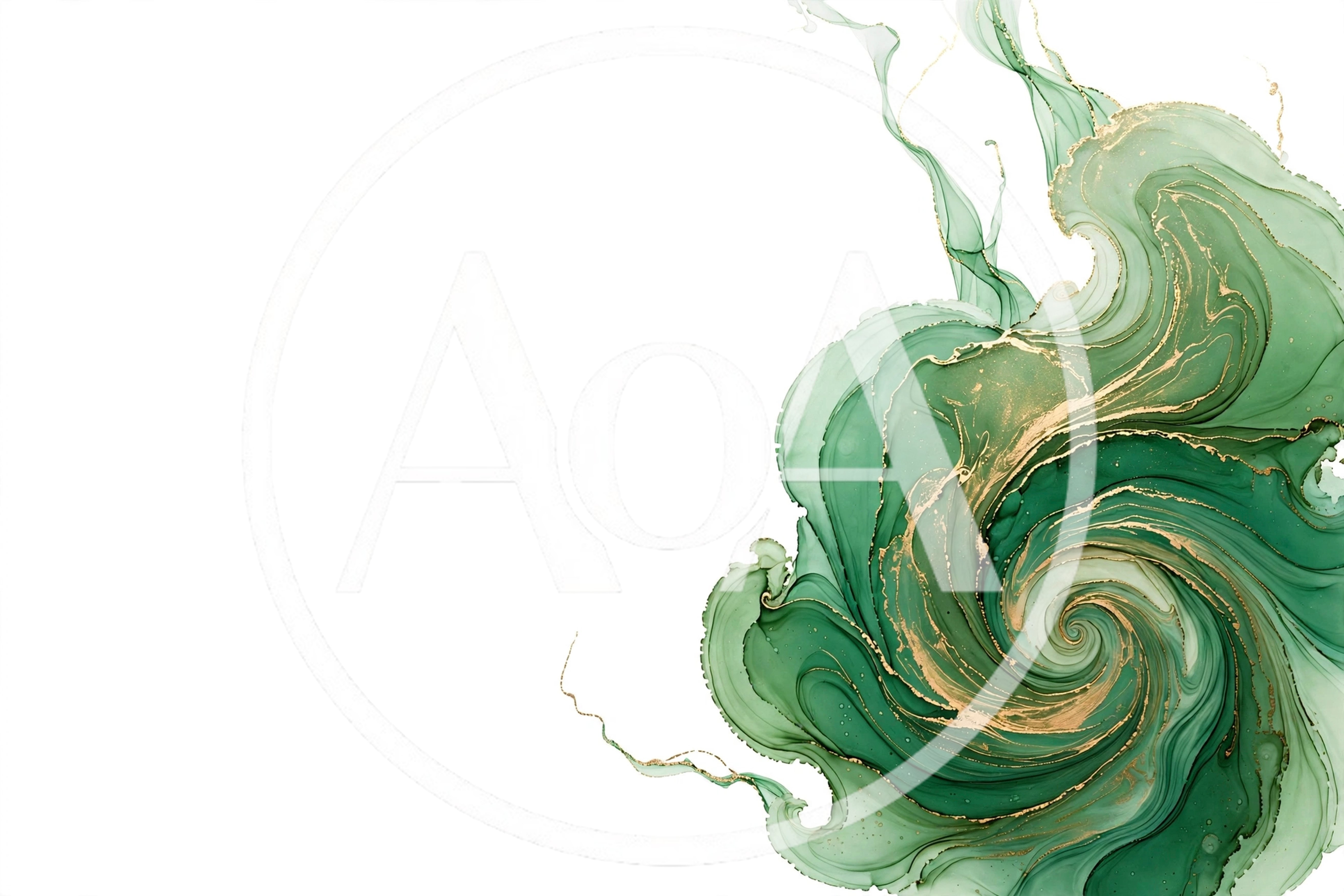 Abstract Green And Gold Alcohol Ink Swirl Background