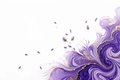 Abstract Purple Alcohol Ink Background With Lavender Flowers