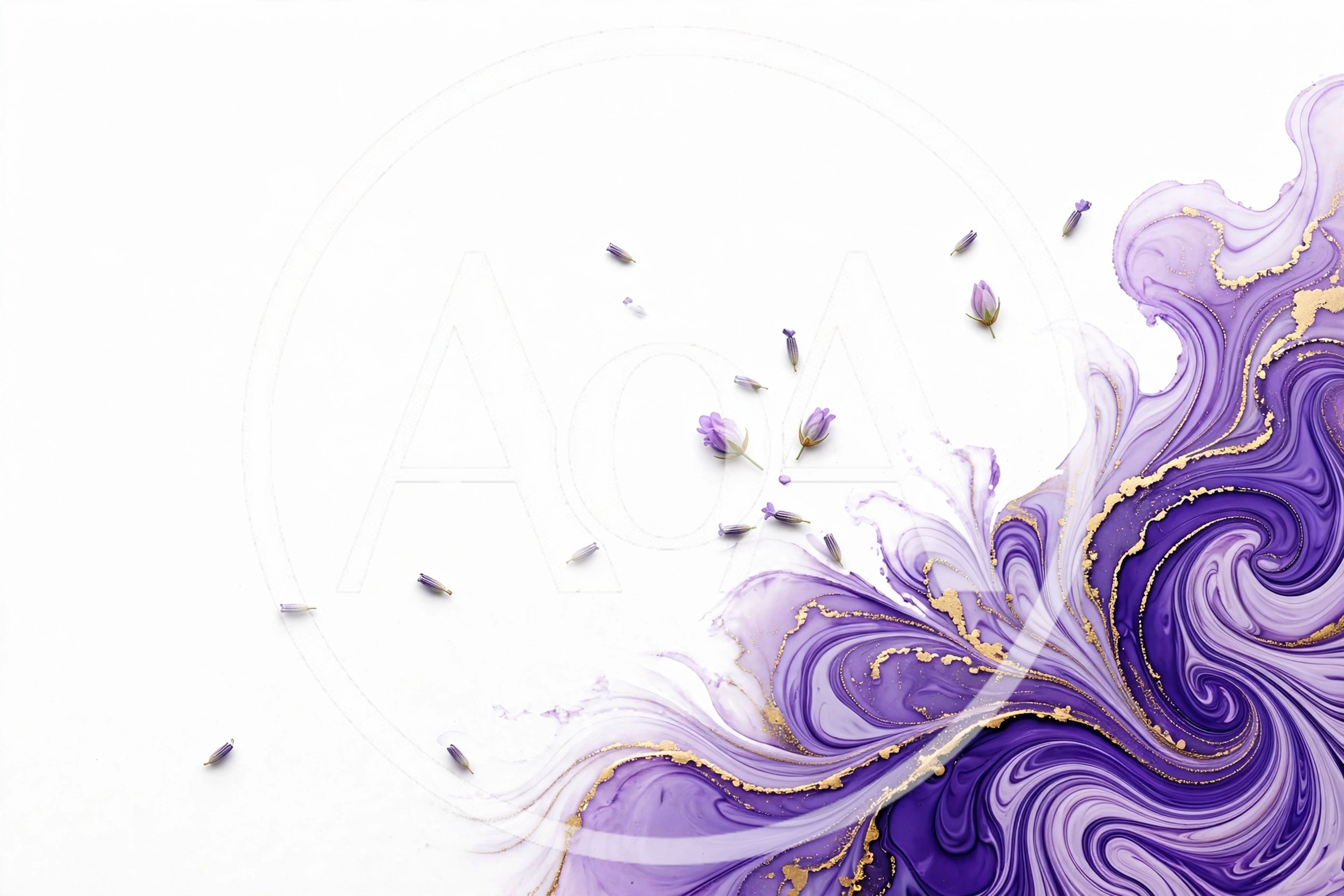 Abstract Purple Alcohol Ink Background With Lavender Flowers
