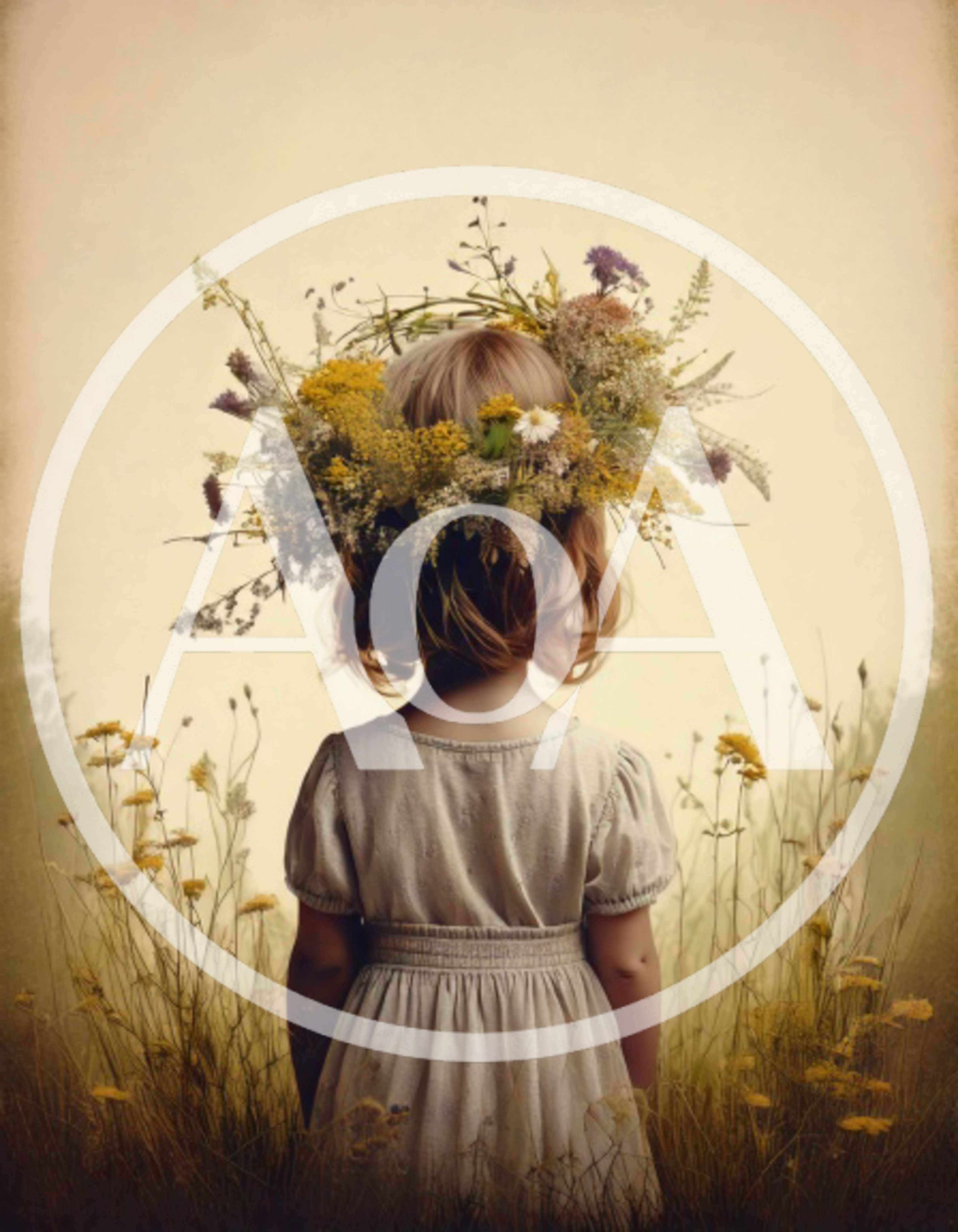 Young Girl Wearing A Wildflower Crown In A Meadow