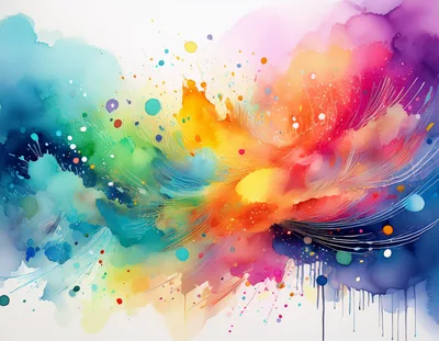 Abstract Watercolor Background With Vibrant Rainbow Splatter