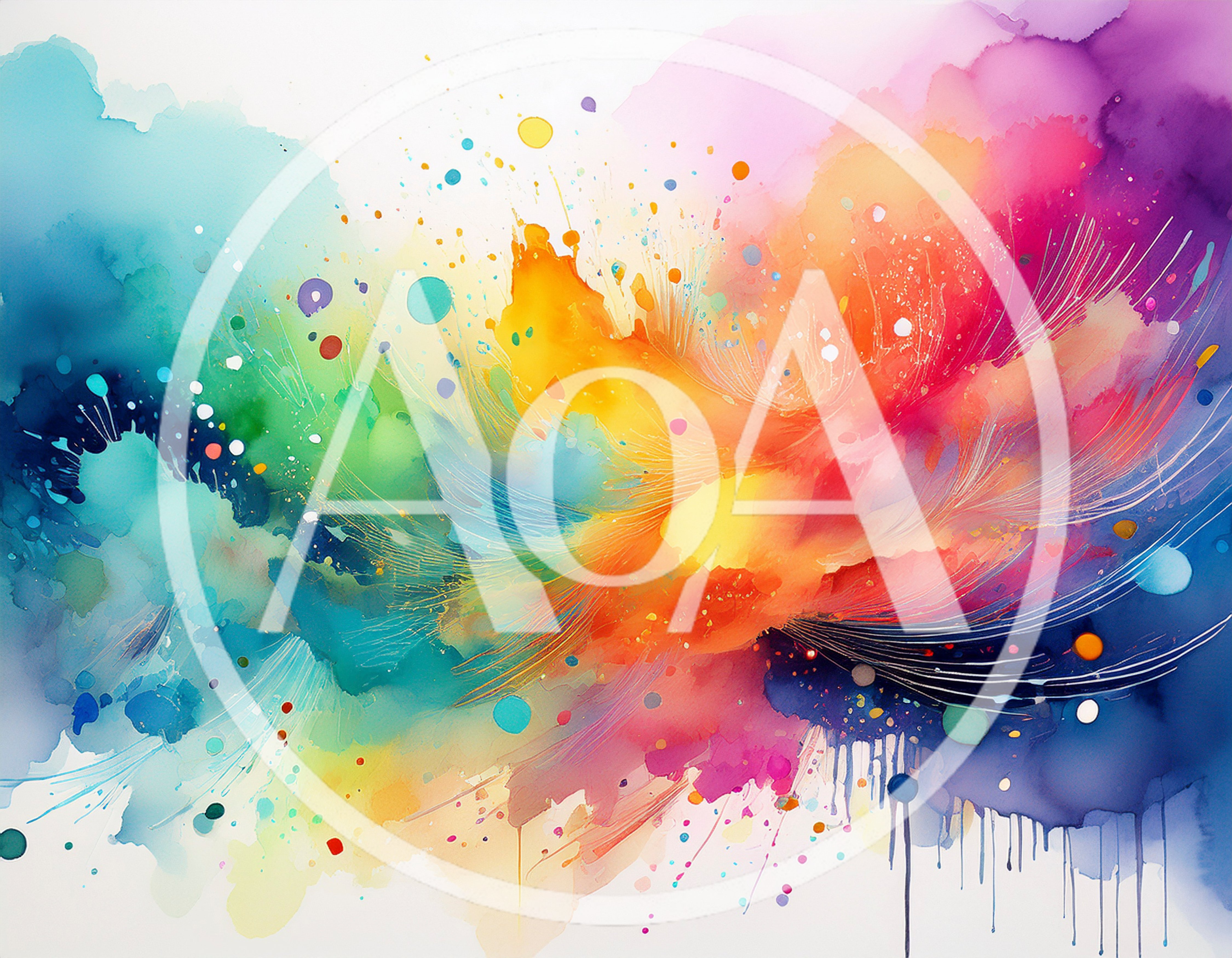 Abstract Watercolor Background With Vibrant Rainbow Splatter