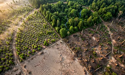 Aerial View of Deforestation and Environmental Contrast