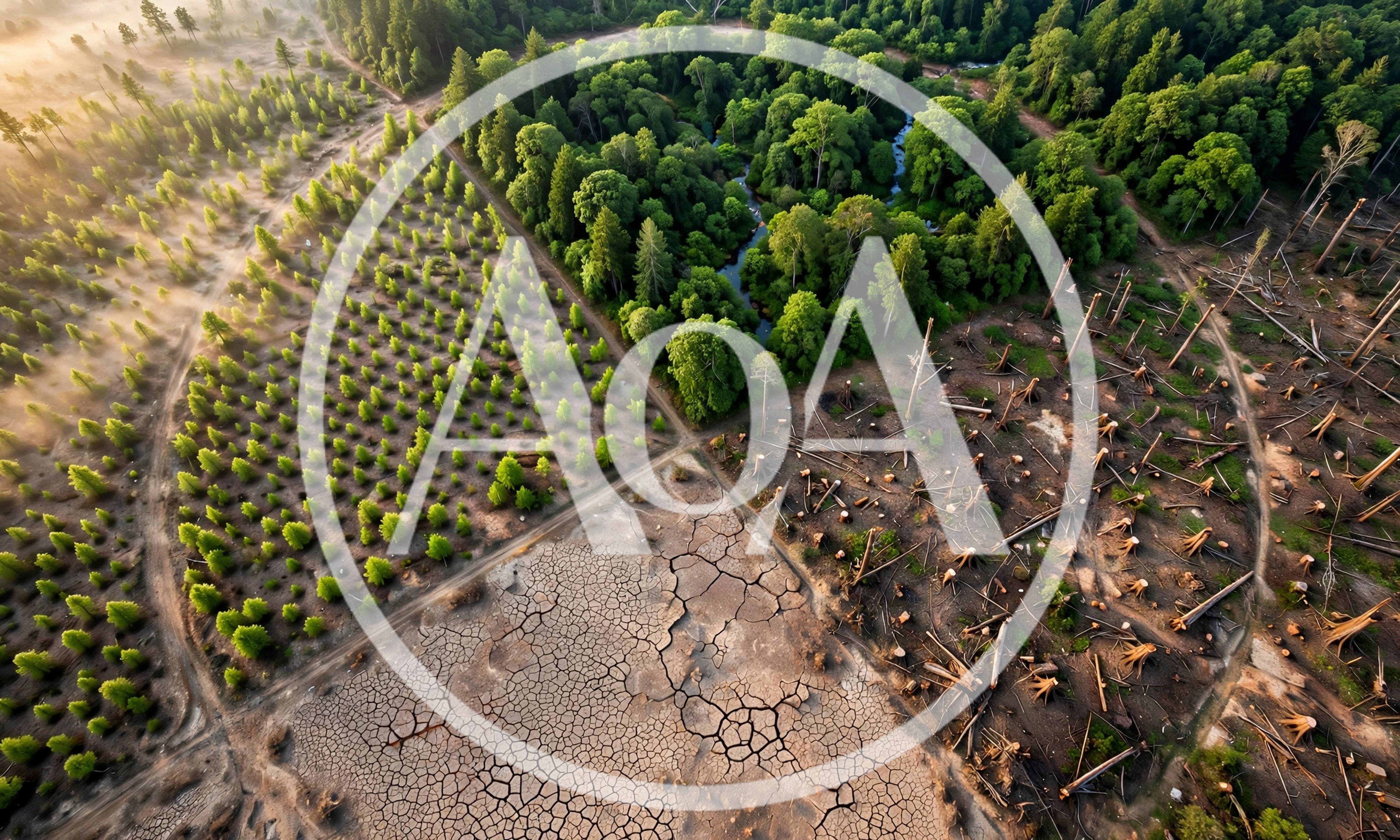 Aerial View of Deforestation and Environmental Contrast