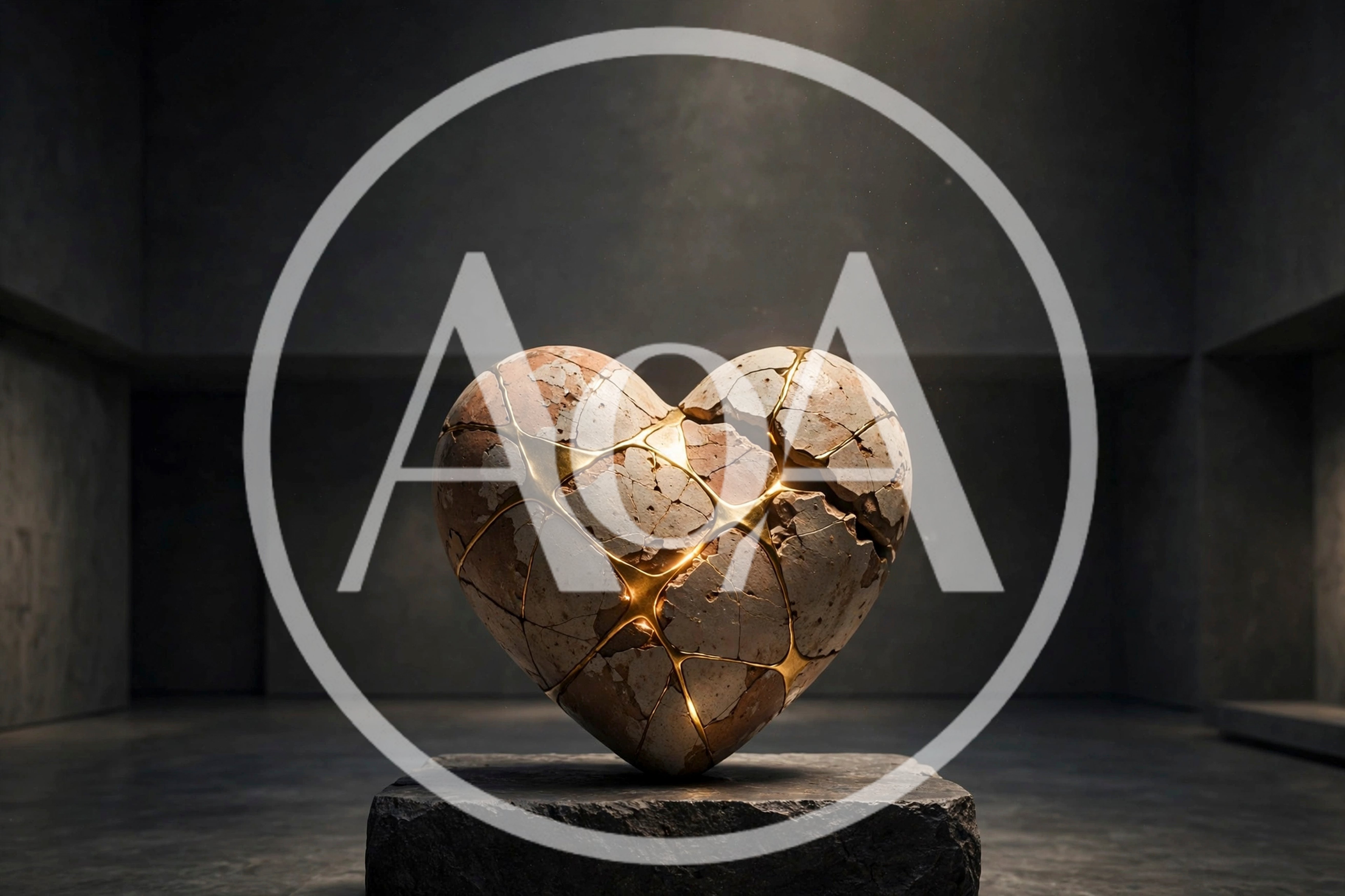 Kintsugi Heart Sculpture On Stone Pedestal