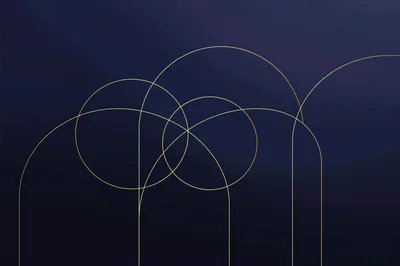 Abstract Golden Geometric Arcs On Dark Blue Background