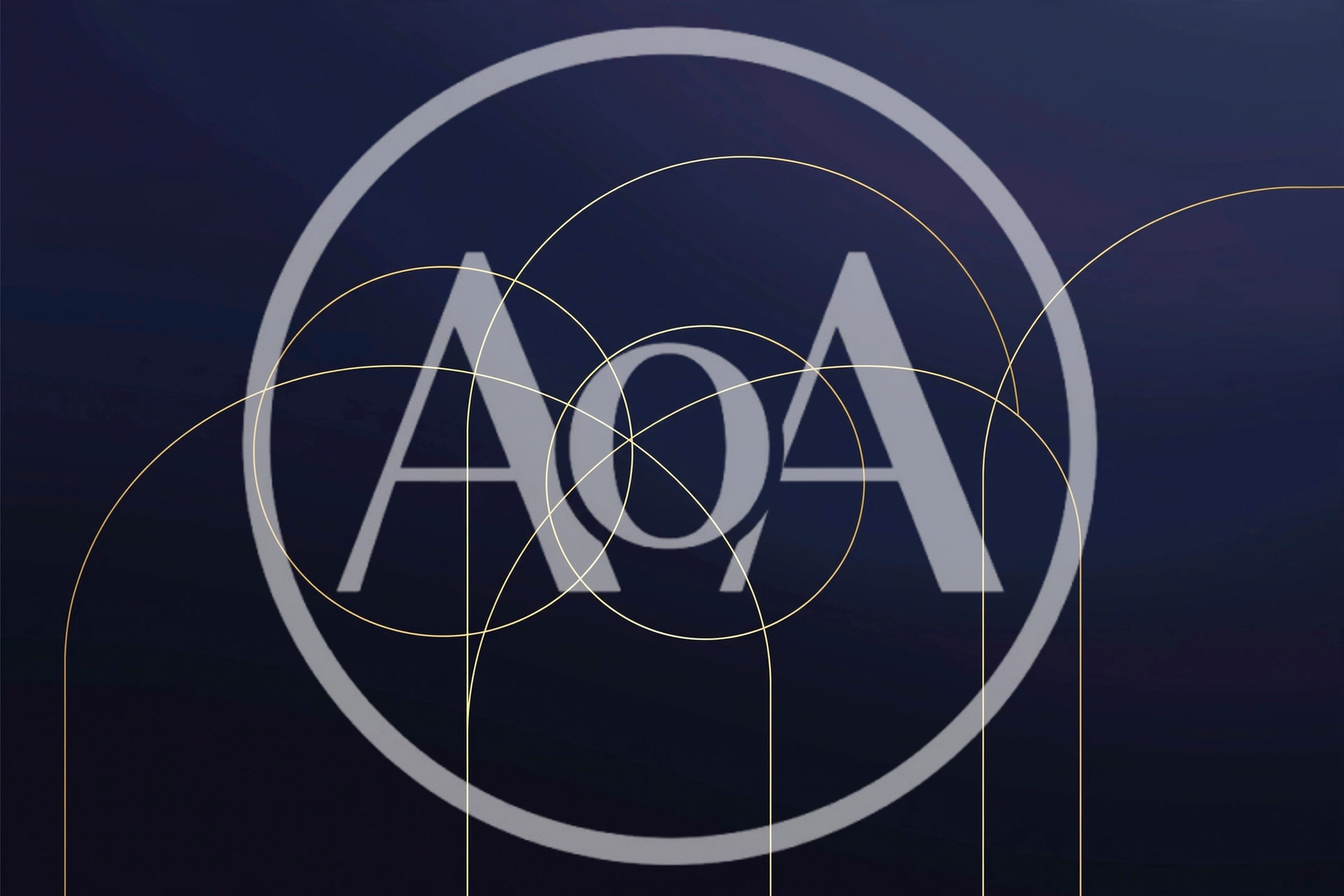 Abstract Golden Geometric Arcs On Dark Blue Background