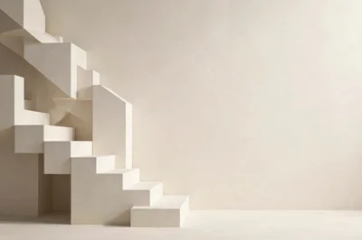 Minimalist Geometric Staircase Against A Plain Beige Wall