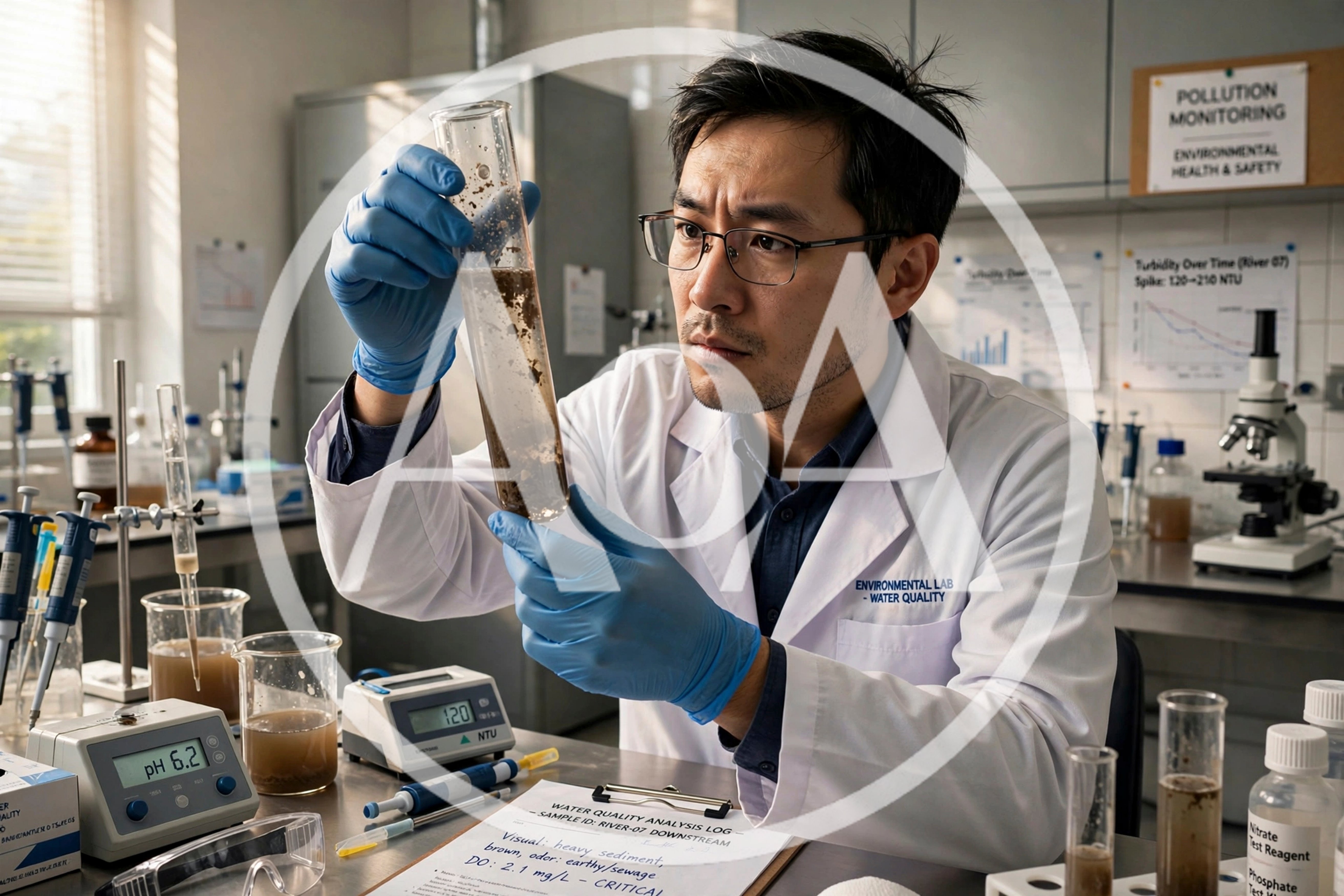 Environmental Scientist Analyzing Water Sample In Laboratory