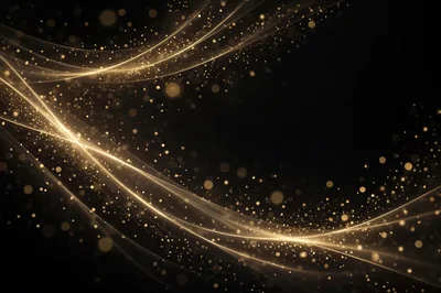 Abstract Golden Light Waves With Floating Particles