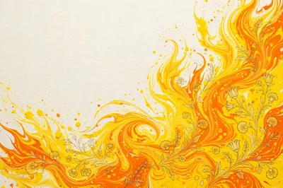 Abstract Floral Art With Swirling Yellow And Orange Paint