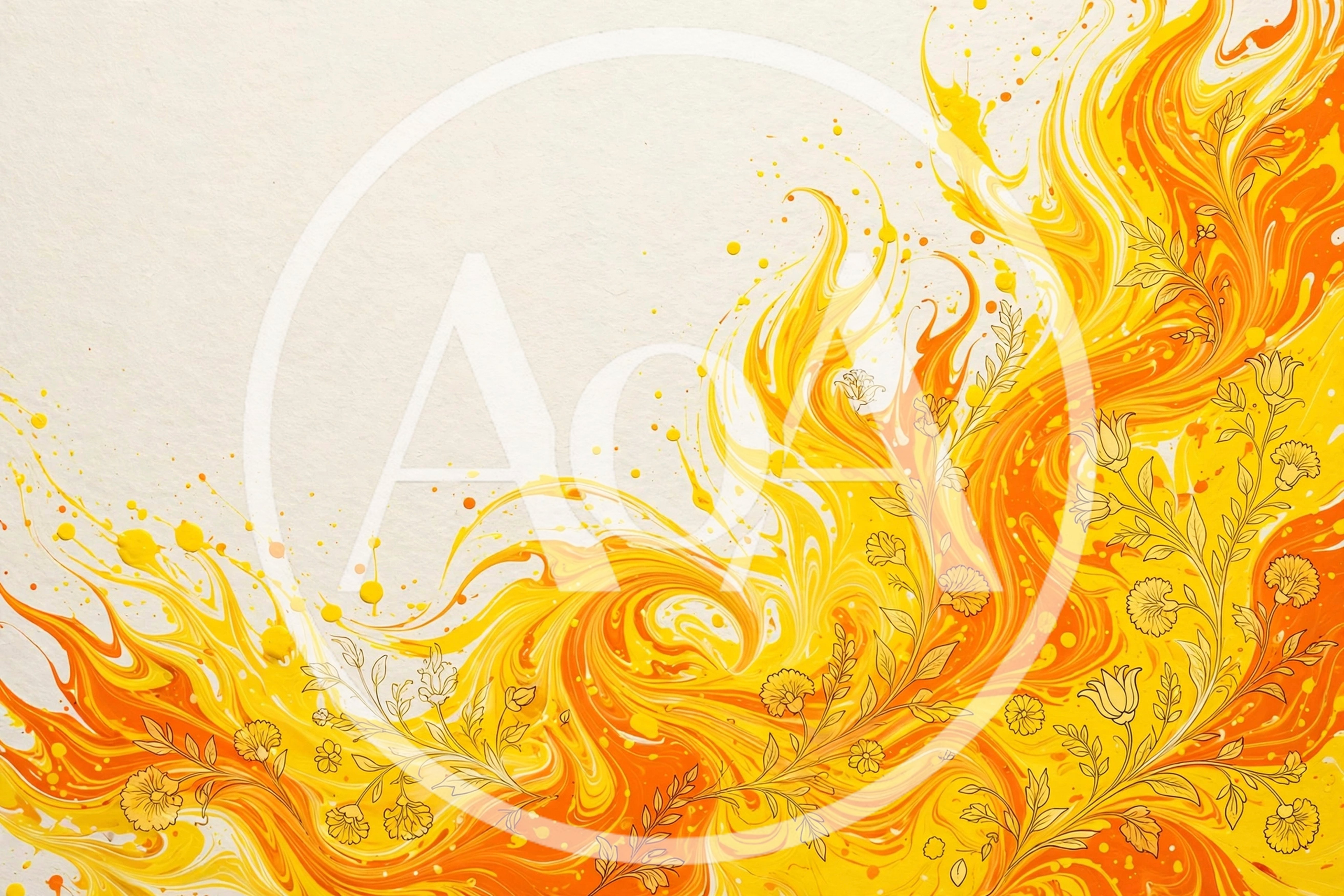 Abstract Floral Art With Swirling Yellow And Orange Paint