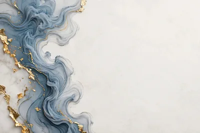 Abstract Blue Ink And Gold Leaf Marble Background
