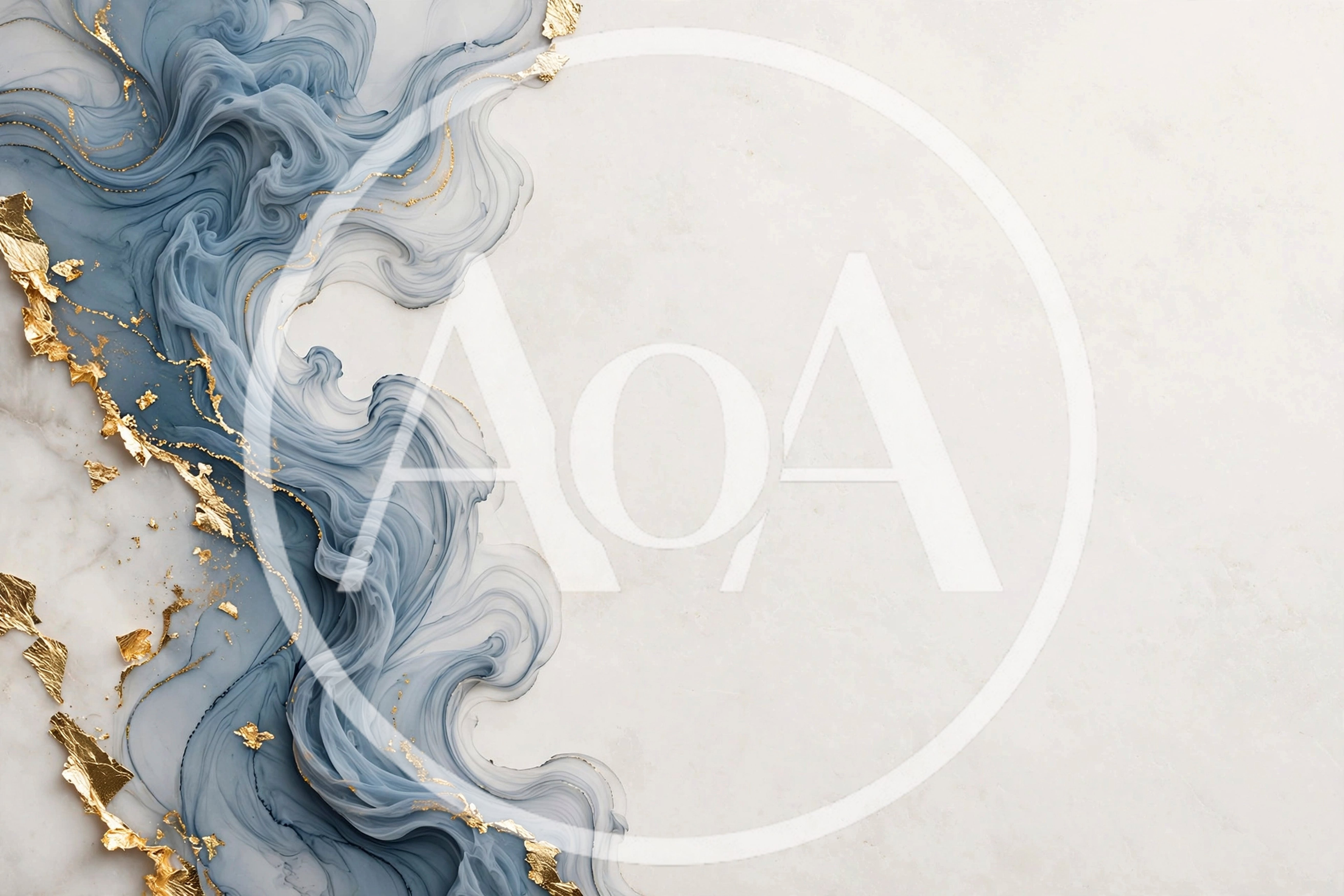 Abstract Blue Ink And Gold Leaf Marble Background
