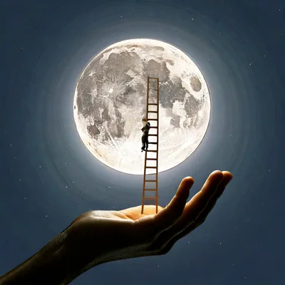 Person Climbing A Ladder To The Moon