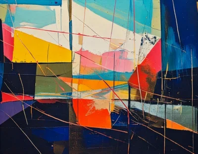Abstract Geometric Oil Painting With Vibrant Colors