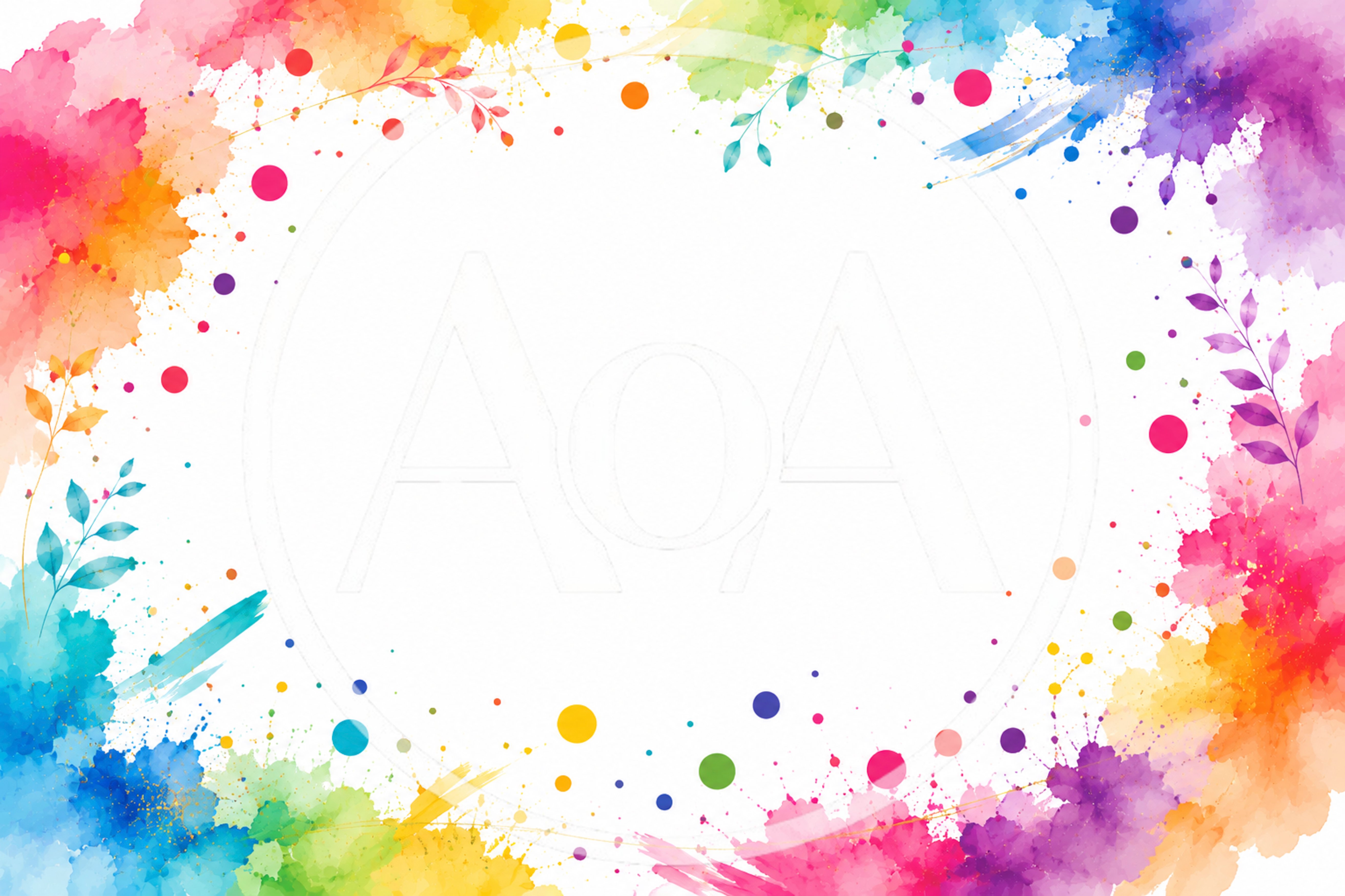 Watercolor Rainbow Splash Frame With Floral Elements
