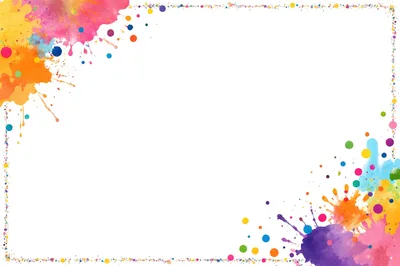 Watercolor Paint Splatter Border Frame on White Background
