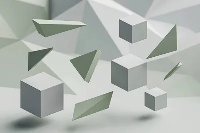 Floating Geometric Shapes In Abstract Minimalist Space