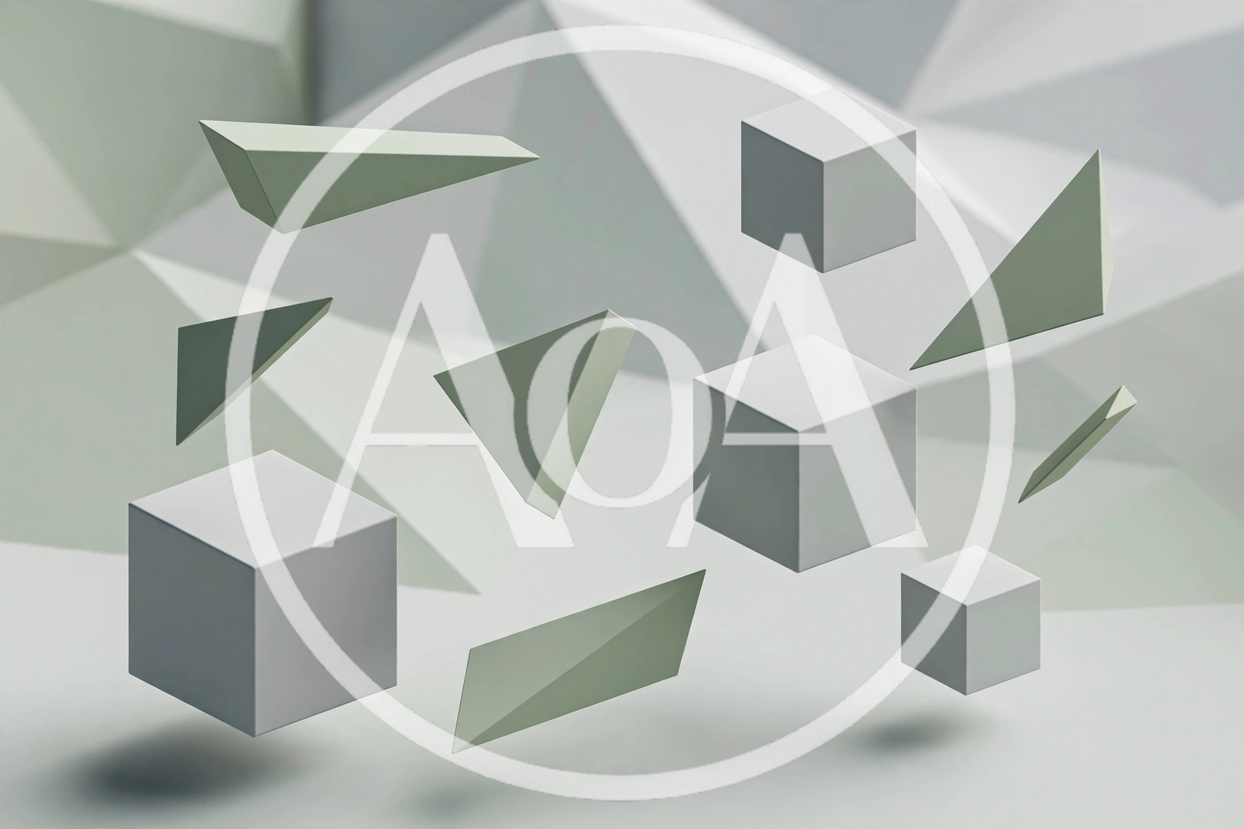 Floating Geometric Shapes In Abstract Minimalist Space