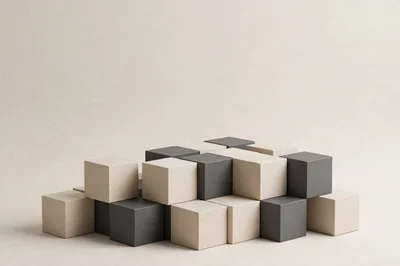 Abstract Composition Of Stacked Beige And Grey Cubes