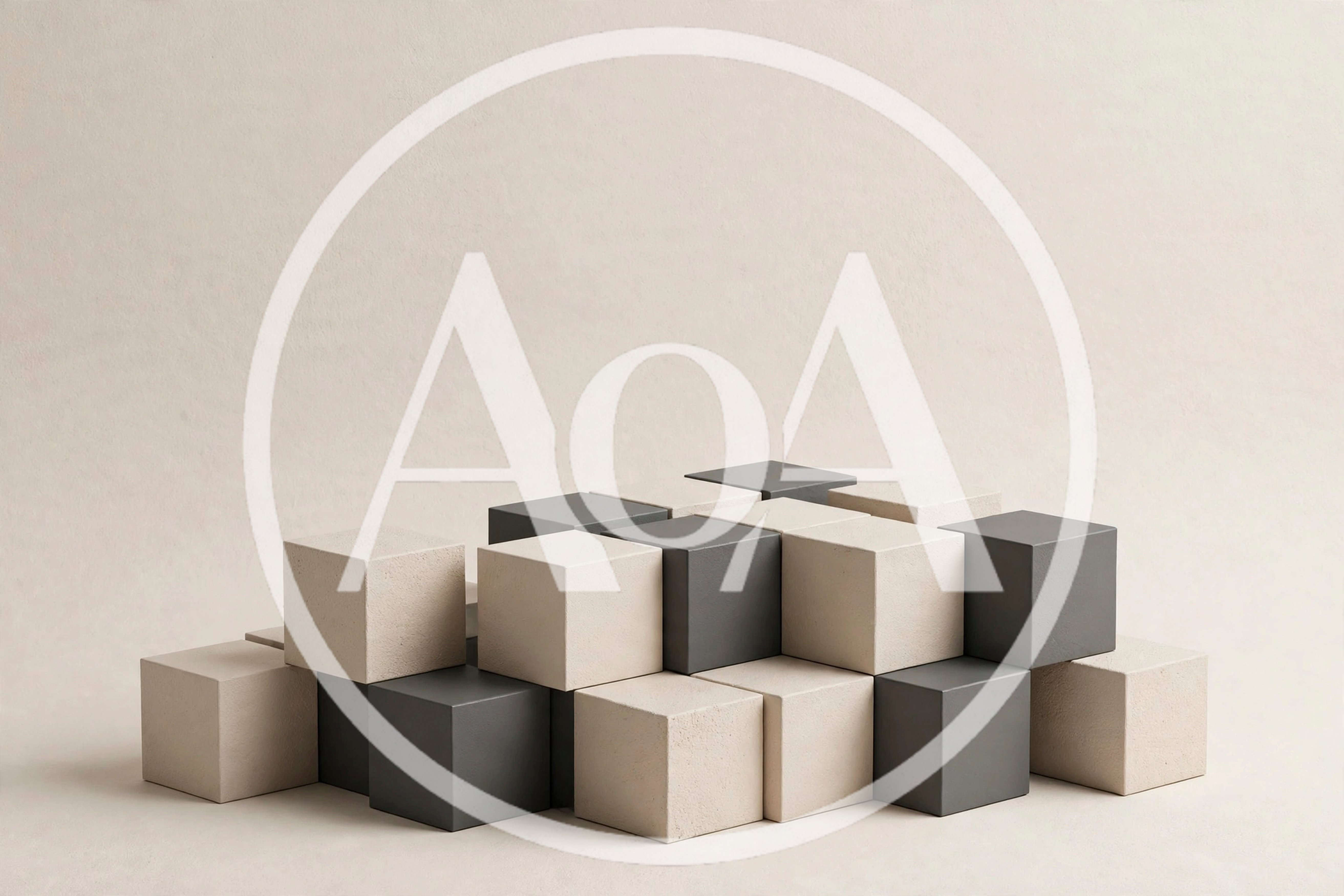 Abstract Composition Of Stacked Beige And Grey Cubes