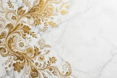 Elegant Gold Floral Filigree Pattern On White Marble