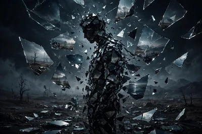 Shattered Human Silhouette In A Desolate Landscape
