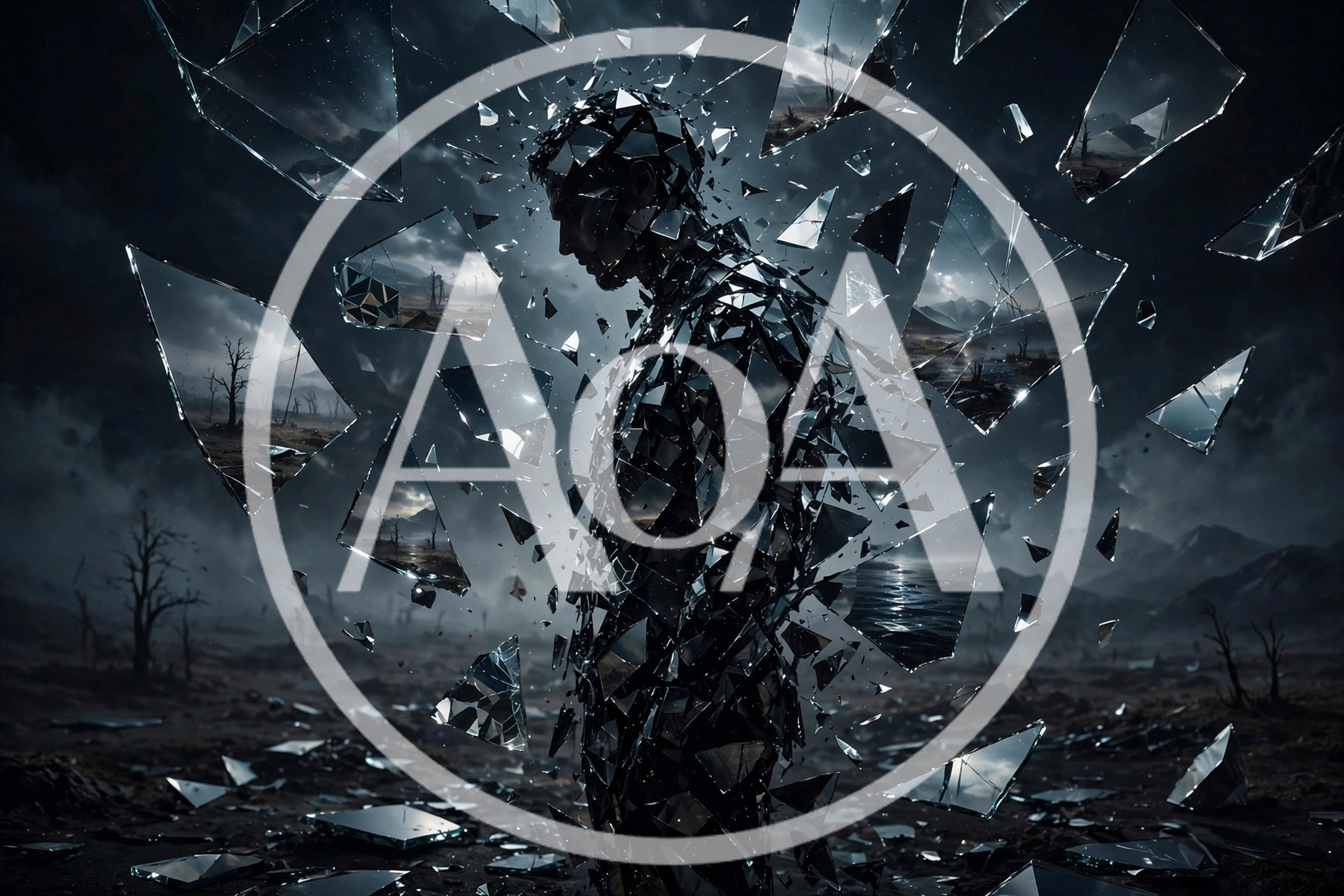 Shattered Human Silhouette In A Desolate Landscape