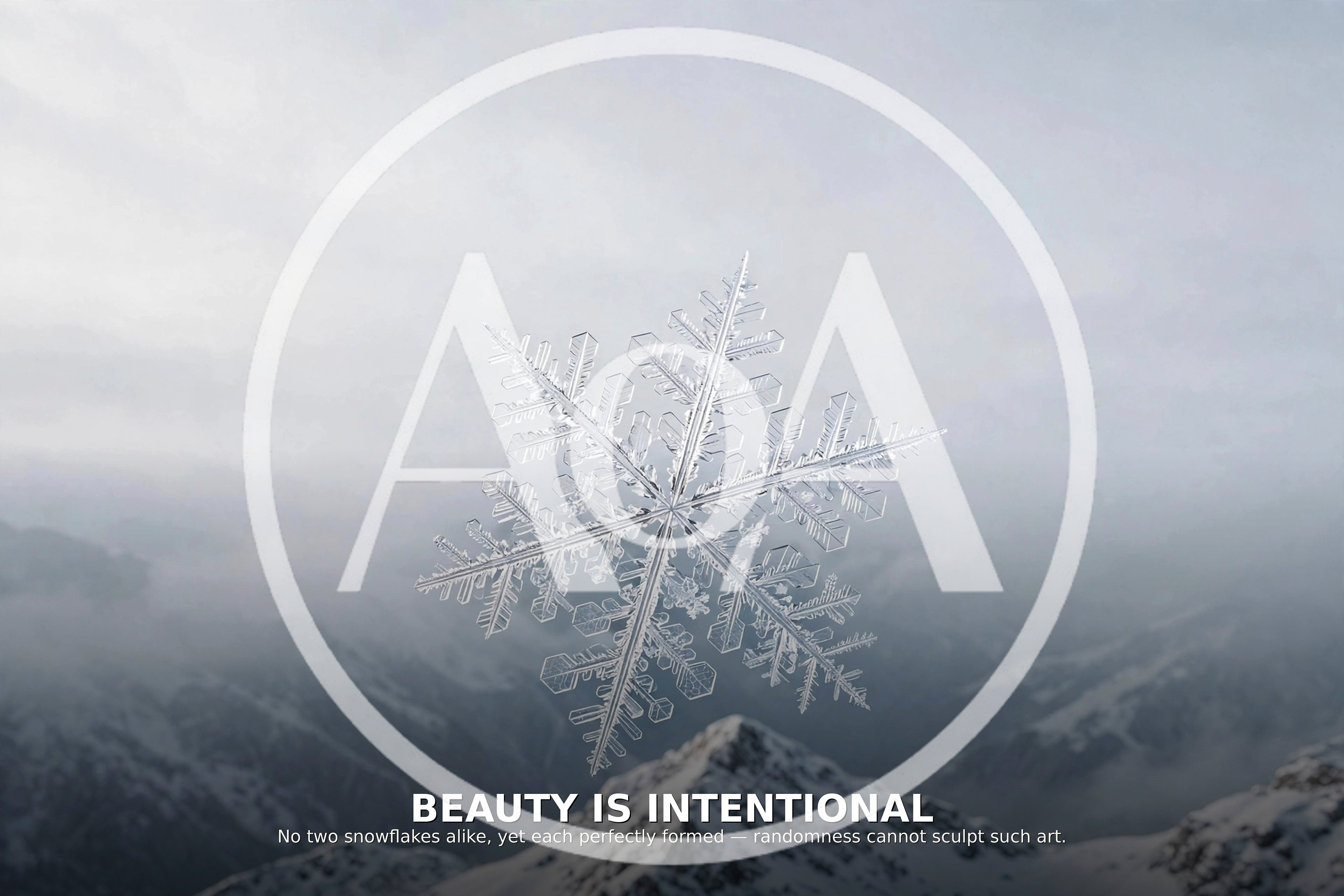 Single Intricate Snowflake Floating Over Snowy Mountain Landscape